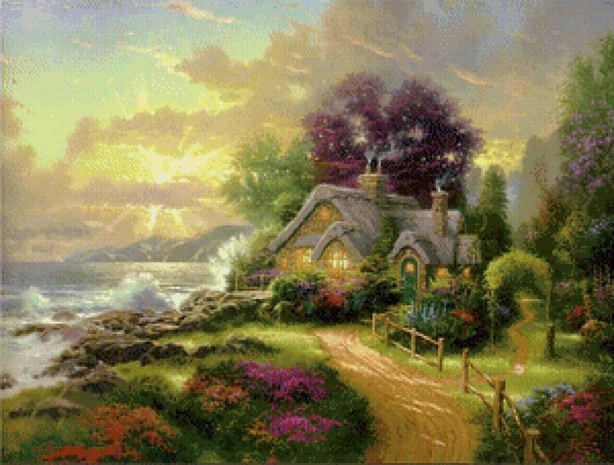 Новый день. Рассвет - томас кинкейд, дома, рассвет - предпросмотр