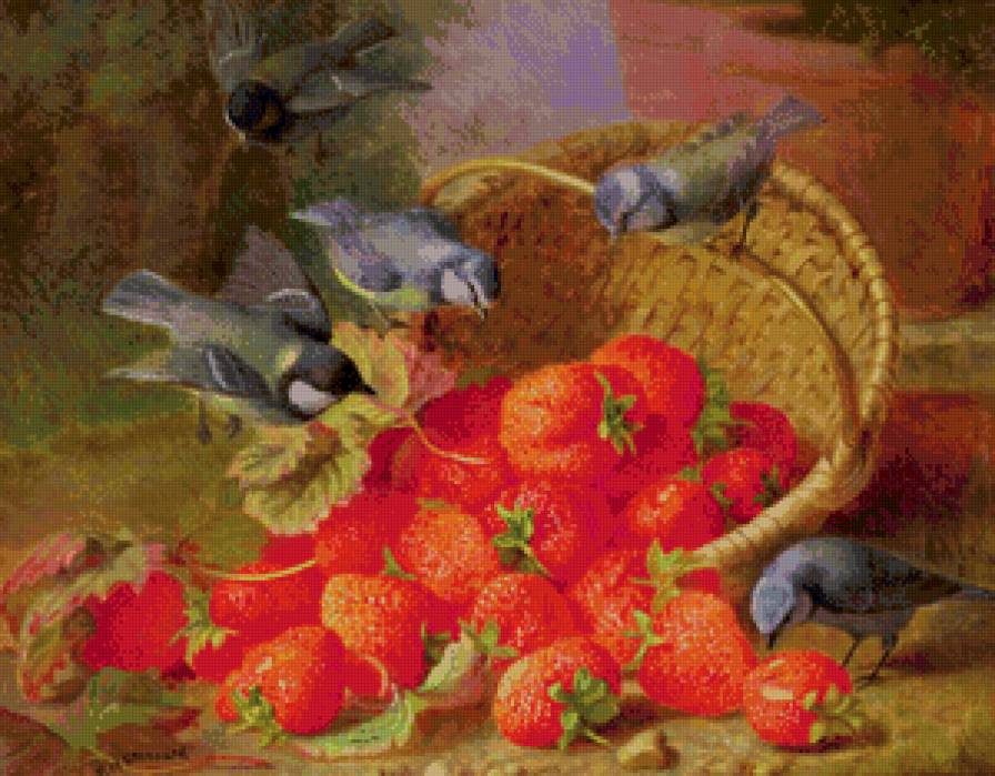 №872626 - птицы, синица, корзина, клубника - предпросмотр