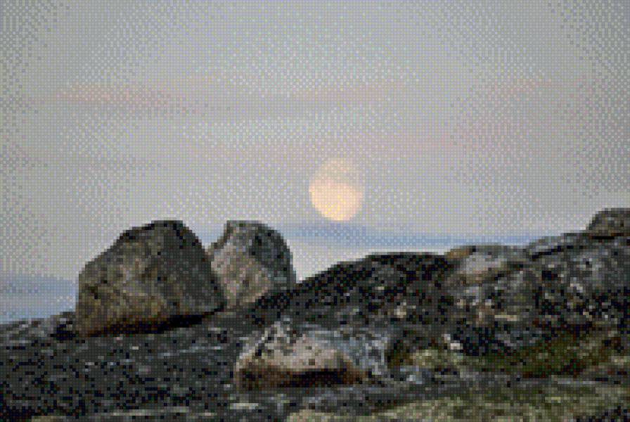 Муста-Тунтури - луна, мурманск, сейды, камни, закат, арктика - предпросмотр