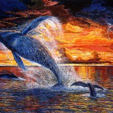 Схема вышивки «дельфины на закате»