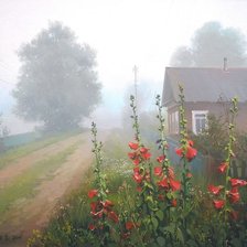 Схема вышивки «Утренний туман. Деревня.»