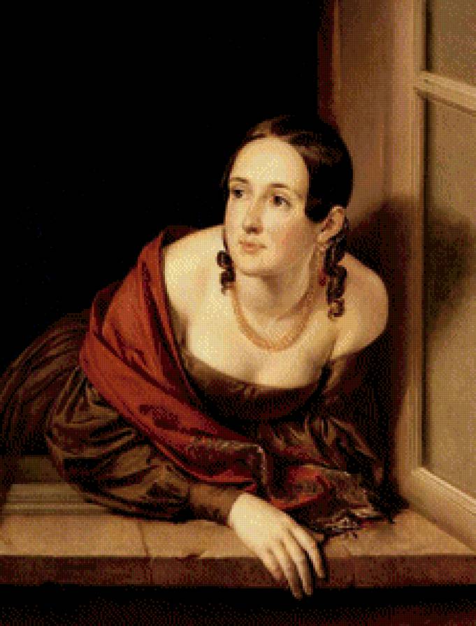 Тропинин В.А. - Женщина в окне. (Казначейша) 1841 - портрет, классика - предпросмотр