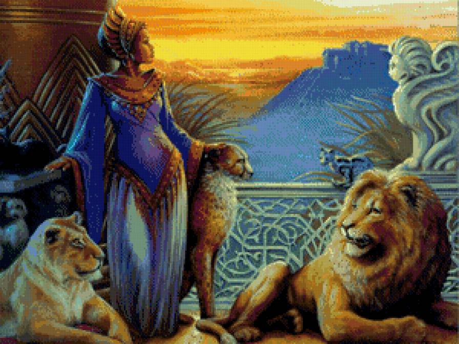 0001 - люди, львы, девушка, фентези - предпросмотр