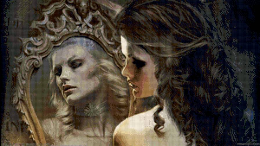 отражение - девушка, красавица, отражение, фентези, зеркало - предпросмотр