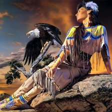 Схема вышивки «индианка с орлом»