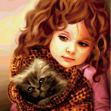 Схема вышивки «Девочка с котенком»