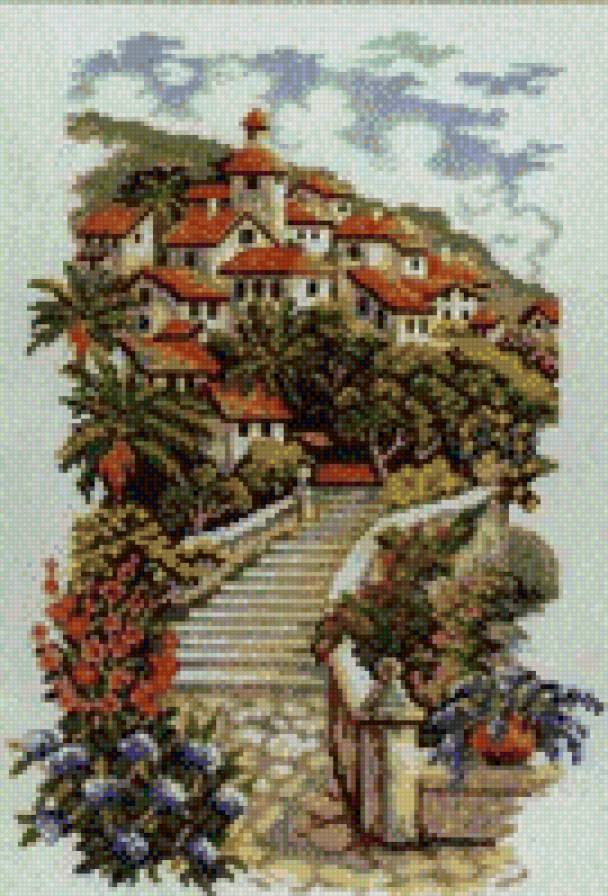 домики на склоне - деревня, природа, домик, пейзаж - предпросмотр