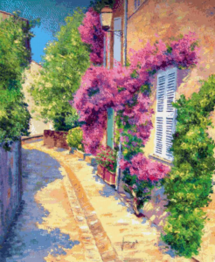 улочка южного городка - пейзаж, город, улица, юг, цветы, лето - предпросмотр