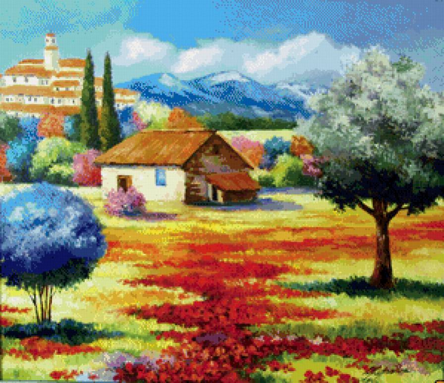 красочная тоскана - поле, олива, пейзаж, краски, тоскана, италия, горы, природа - предпросмотр