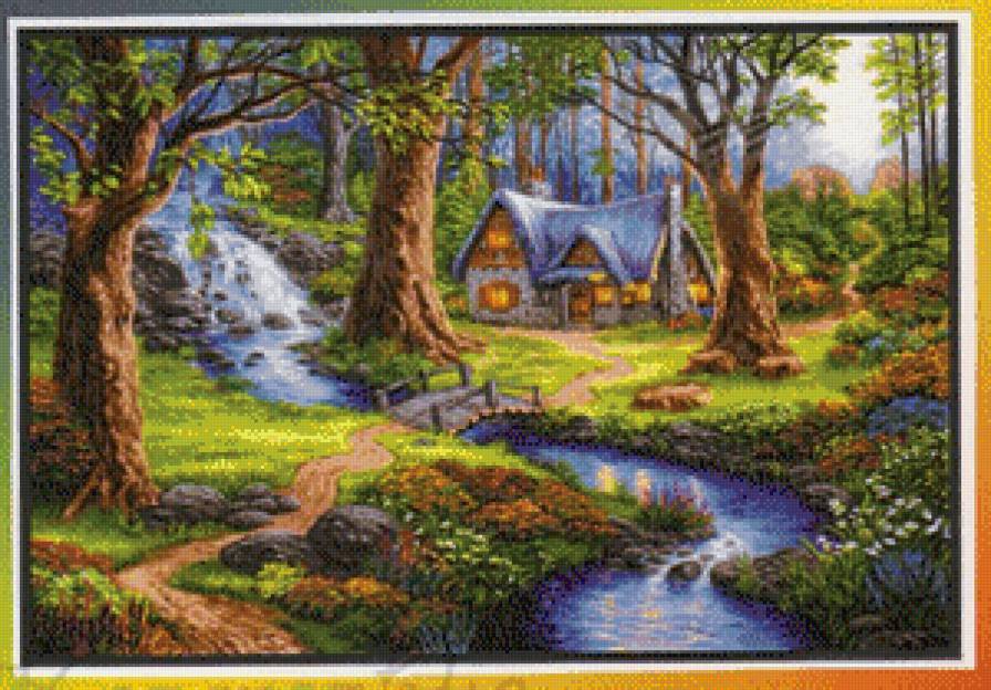 Лесной приют - лес, вода, пейзаж, природа, река, дом - предпросмотр