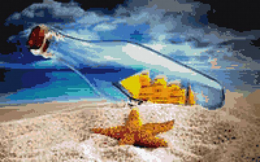 кораблик в бутылке - лето, море, пляж, прибой - предпросмотр