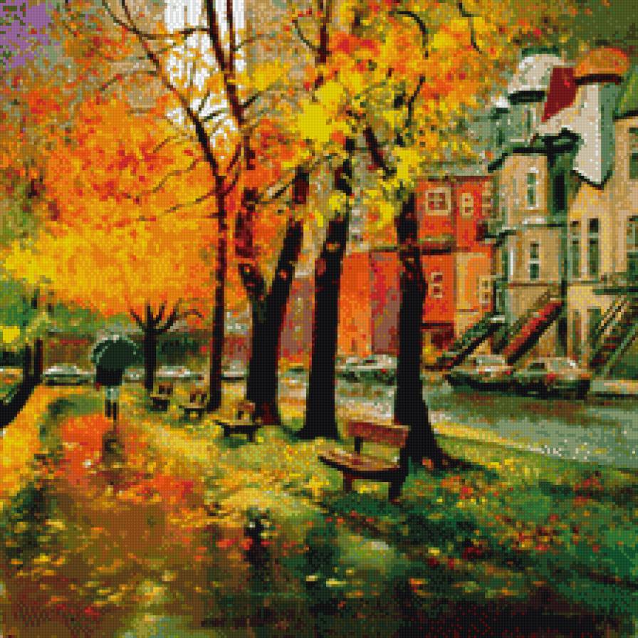 Осенний дождь - картина афремова - предпросмотр