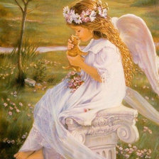 Схема вышивки «ангел с котенком»