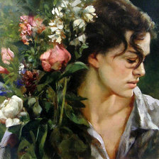 Схема вышивки «девушка с букетом цветов»