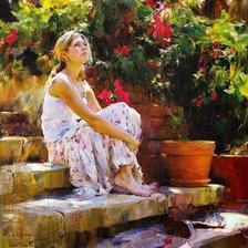 Схема вышивки «Девушка на ступеньках»