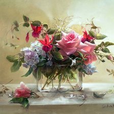 Схема вышивки «розы в стеклянной вазе»