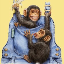 Схема вышивки «Обезьянки в рюкзачке»