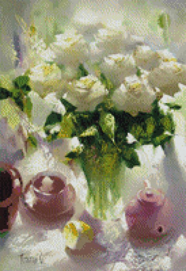 букет роз - розы, чаепитие, белые розы, букет - предпросмотр