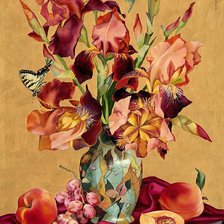 Схема вышивки «ирисы, виноград и персики»