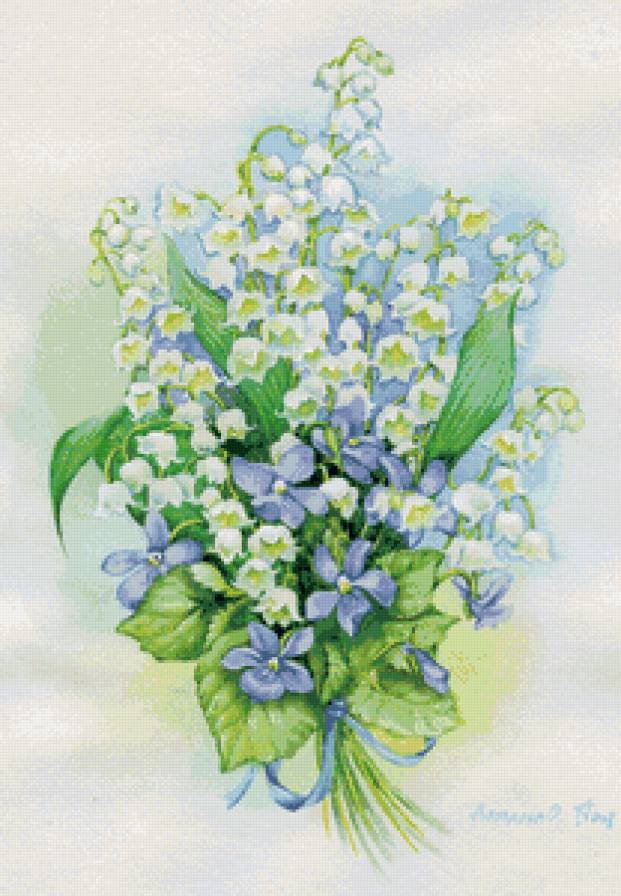 весенние ландыши - акварель, весна, ландыши, нежность, рисунок, букет - предпросмотр