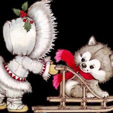 Схема вышивки «Зима. Ребенок и щенок»