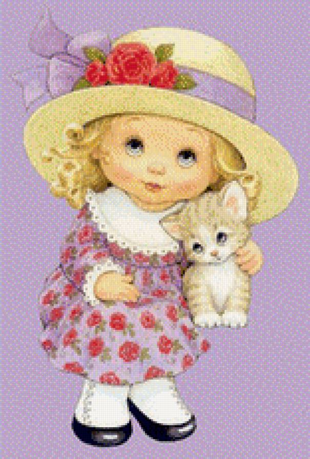 девочка и котенок - предпросмотр