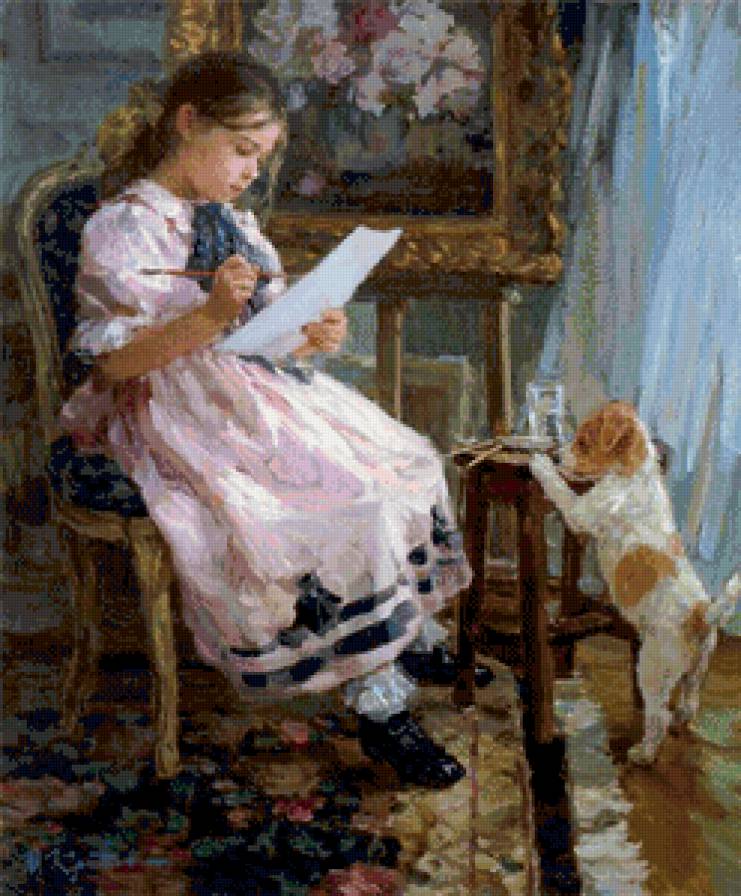 №881125 - девочка, письмо, собака, плртрет - предпросмотр