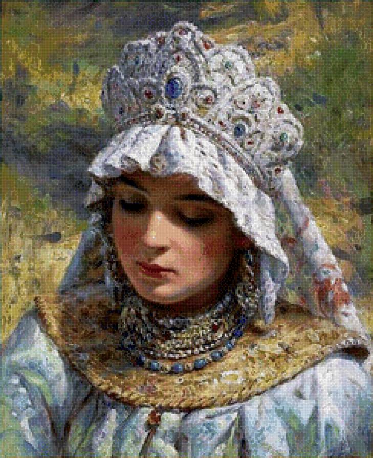 Маковский К.Е. - Русская красавица в кокошнике - классика, портрет - предпросмотр