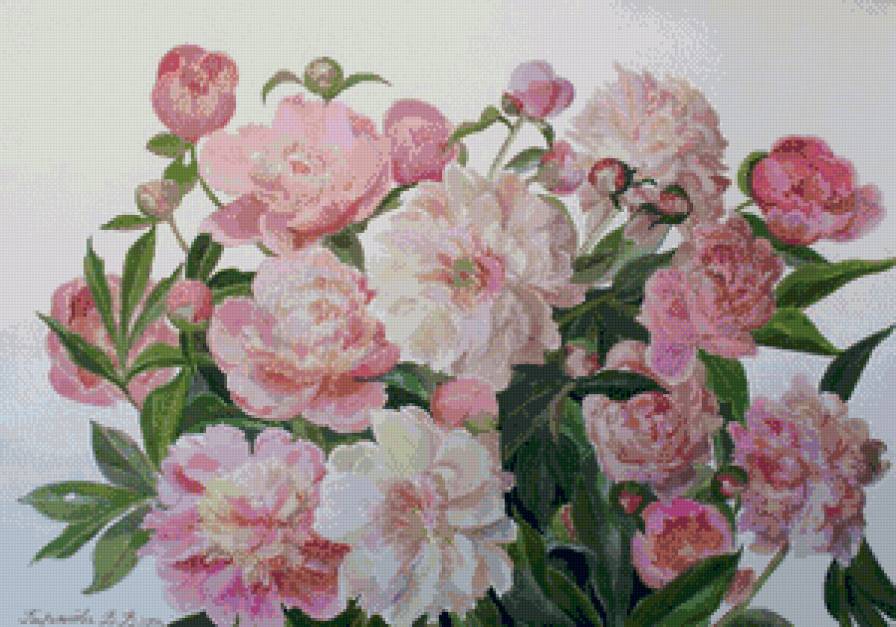 нежные пионы - нежность, панно, цветы, букет, живопись, пионы, весна - предпросмотр