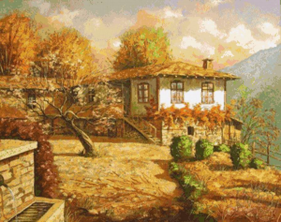 Юлиан Кръстев. Есенни багри - пейзаж, деревня, осень, дом в деревне - предпросмотр