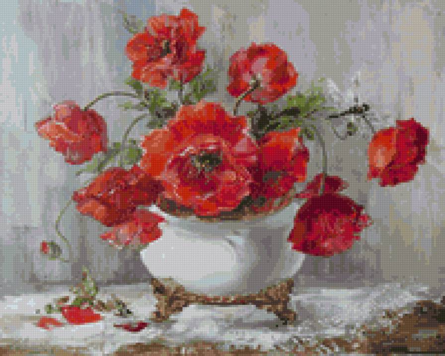 Маки и стрекоза - цветы, насекомые, букет в вазе, маки, букет - предпросмотр