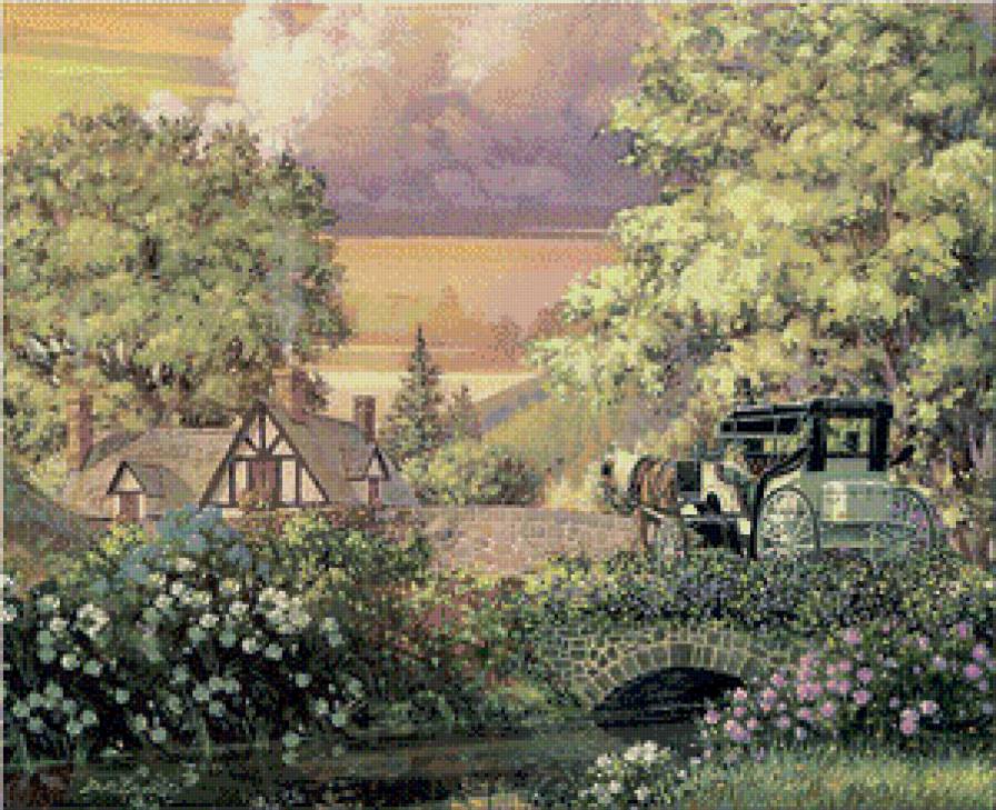 прогулка - дом, катание, лошадь, лес, карета, деревья, прогулка, лето - предпросмотр