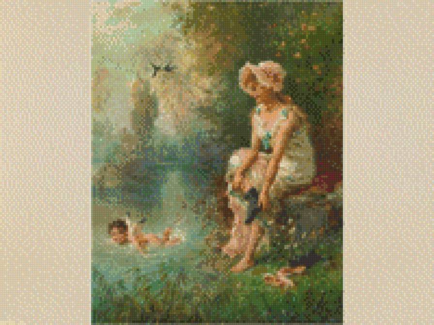 На  берегу  реки  любовь - вода, женщина, амур - предпросмотр