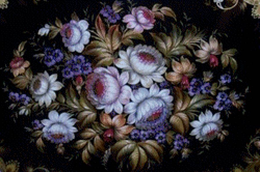 жостовская роспись 3 - георгины, жостово, роспись, фиалки - предпросмотр