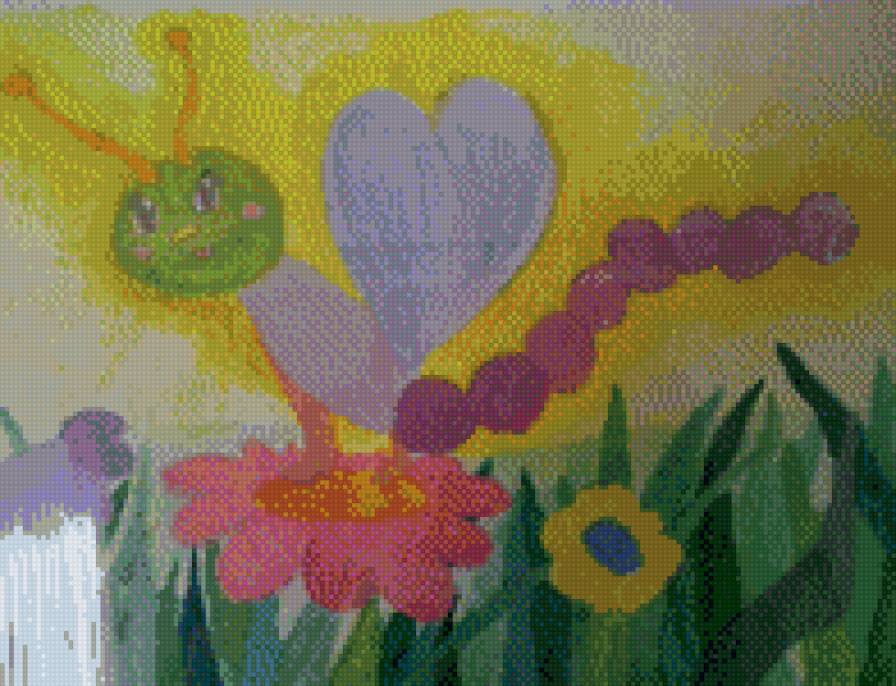 Стрекоза - стрекоза, цветы, небо - предпросмотр