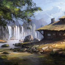 Схема вышивки «хижина лесника у водопада»