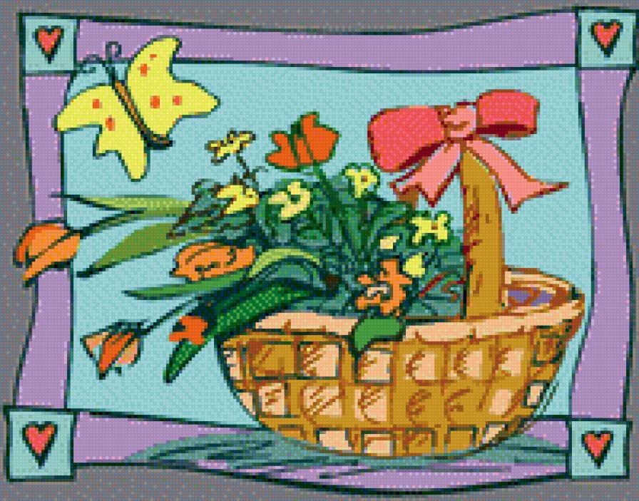 Корзина с цветами - цветы, фон, корзина - предпросмотр