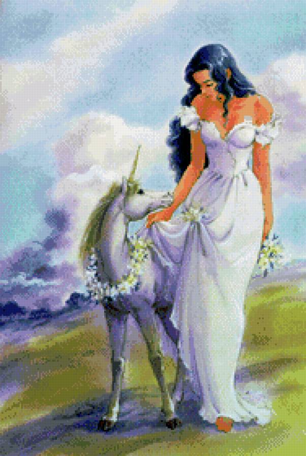 Девушка и единорог - единорог, девушка - предпросмотр