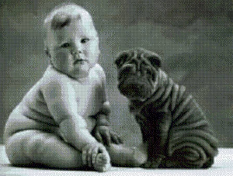 малыш и щенок - дети, детям, шарпей, собака, животные, ребенок - предпросмотр