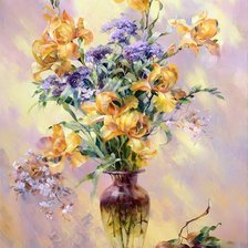 Схема вышивки «ирисы в вазе»