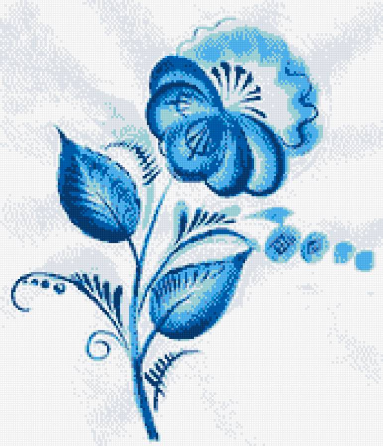 гжель - орнамент, гжель, цветы - предпросмотр