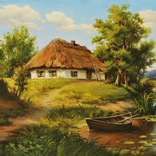 Схема вышивки «домик у реки»