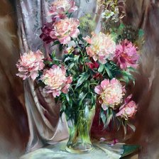 Схема вышивки «пионы в стеклянной вазе»