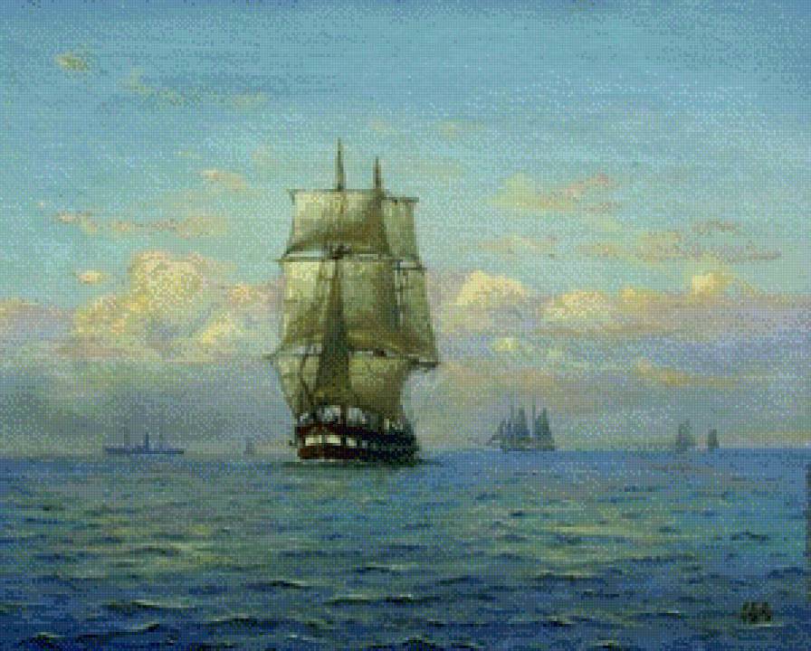 Морской пейзаж - море, корабль волны - предпросмотр