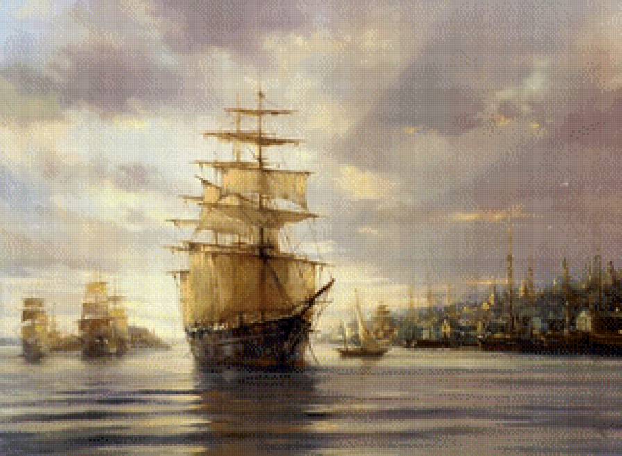 Морской пейзаж - корабль, море, пейзаж - предпросмотр