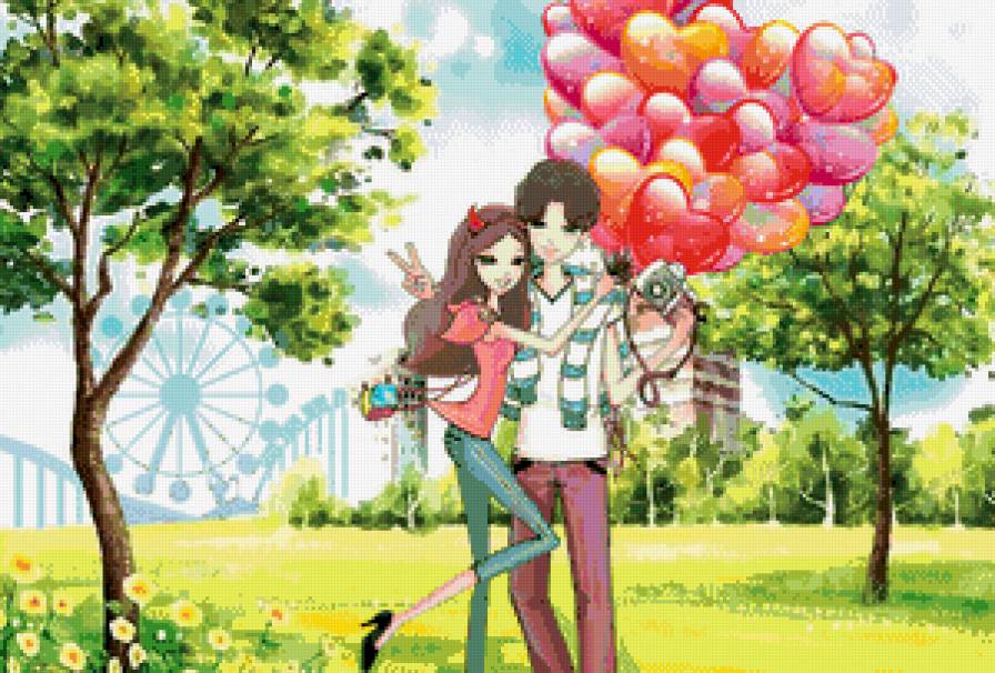 влюблённые - графика, сердце, двое, страсть, любовь, арт, дерево, пара - предпросмотр