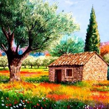 Схема вышивки «домик в деревне»