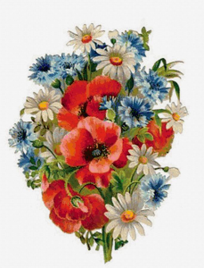 Полевой букет - маки, ромашки, васельки - предпросмотр