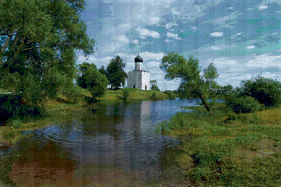 летний пейзаж - река. лето, природа, храм, пейзаж - предпросмотр