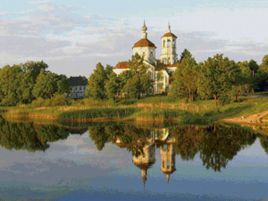 летний пейзаж - река. лето, природа, пейзаж, храм - предпросмотр